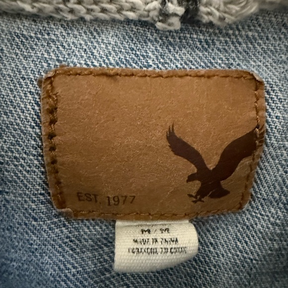 American Eagle Denim Jacket with Knit Sleeves & Hood – Women’s Size M - Picture 3 of 12